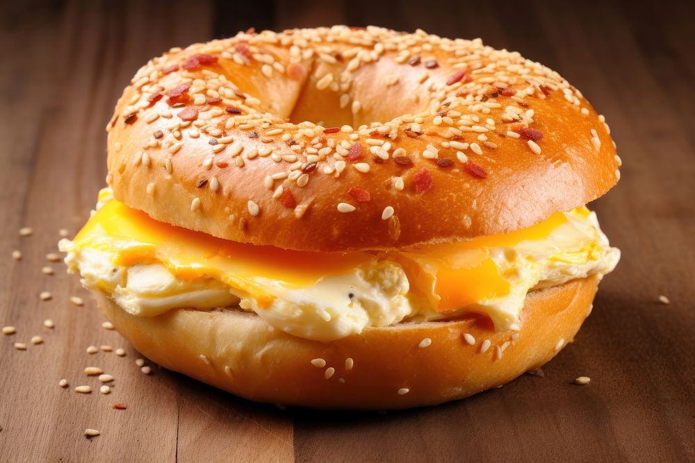 Bagel Egg Melt bagel food bread. AI generated Image by rawpixel.