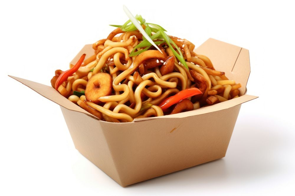 Fast food noodle white background spaghetti. 