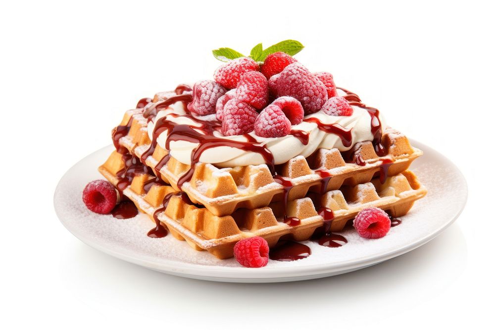 Dessert waffle food raspberry. AI generated Image by rawpixel.