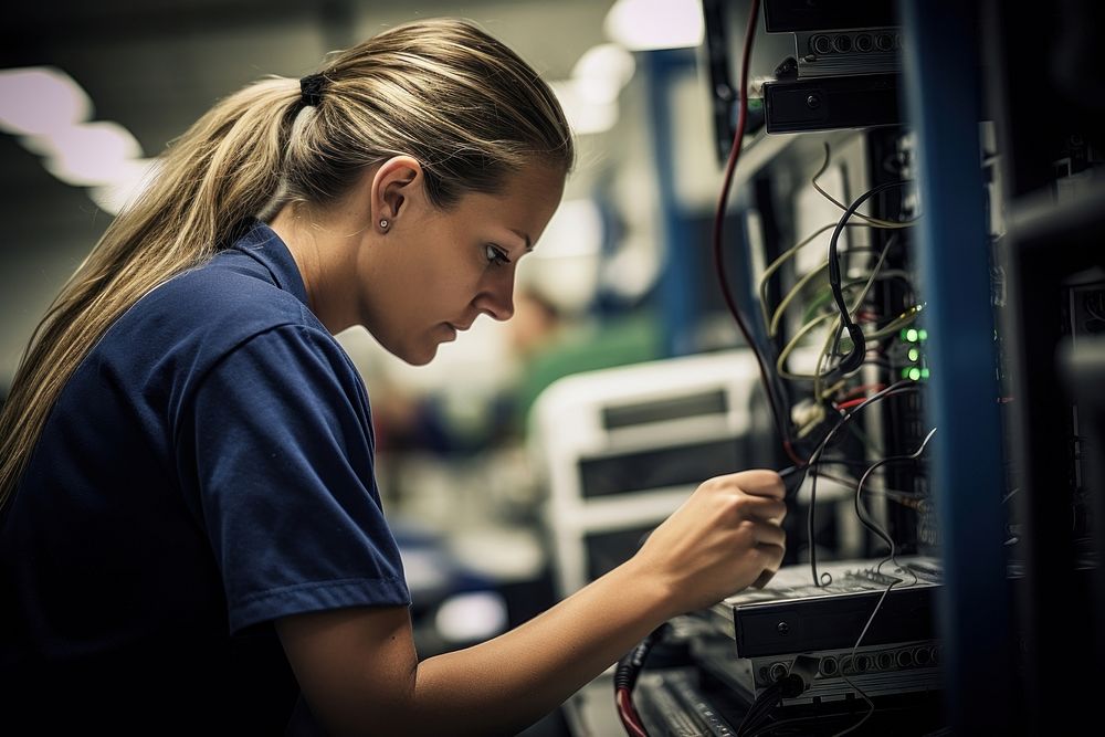 Female technician concentration electronics technology. AI generated Image by rawpixel.
