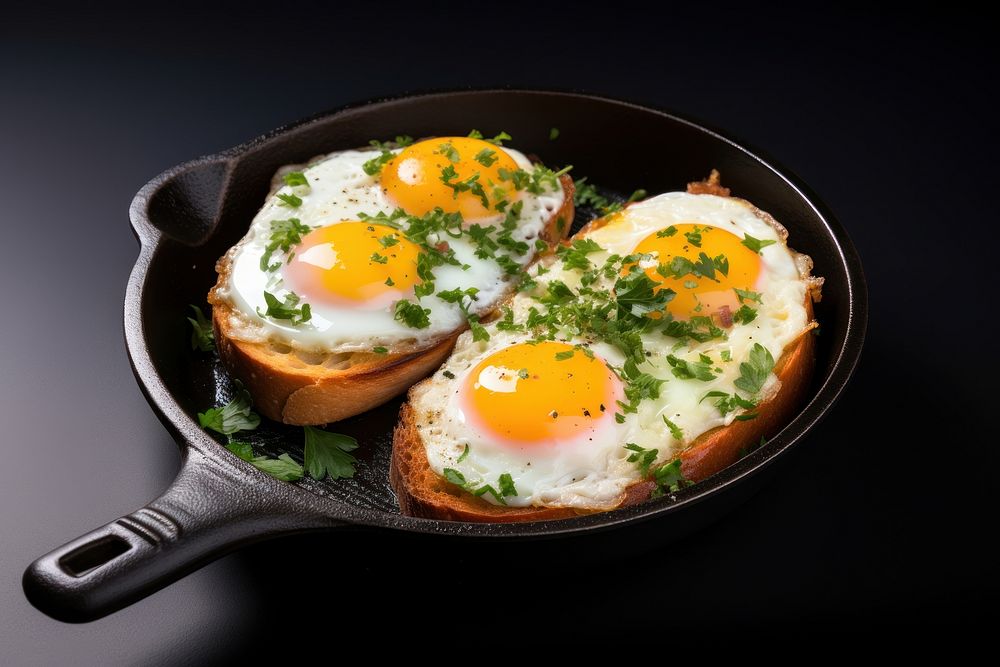 Frying pan egg parsley fried. AI generated Image by rawpixel.