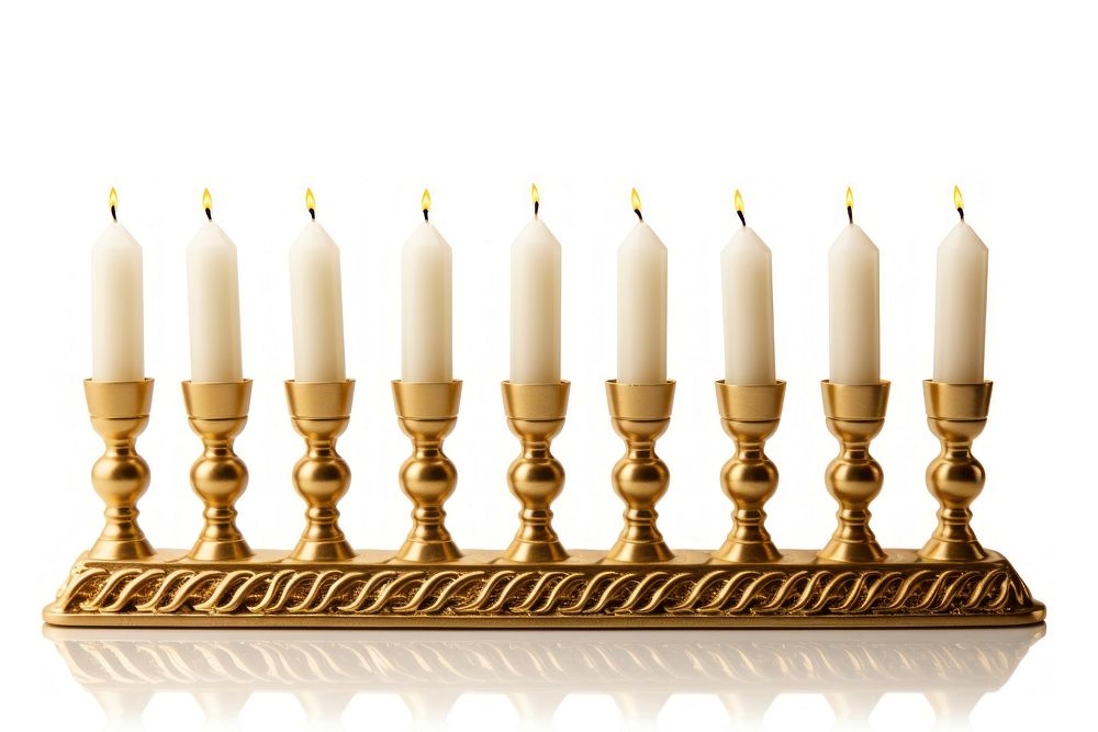 Golden realistic menorah candlestick gold white background spirituality. AI generated Image by rawpixel.