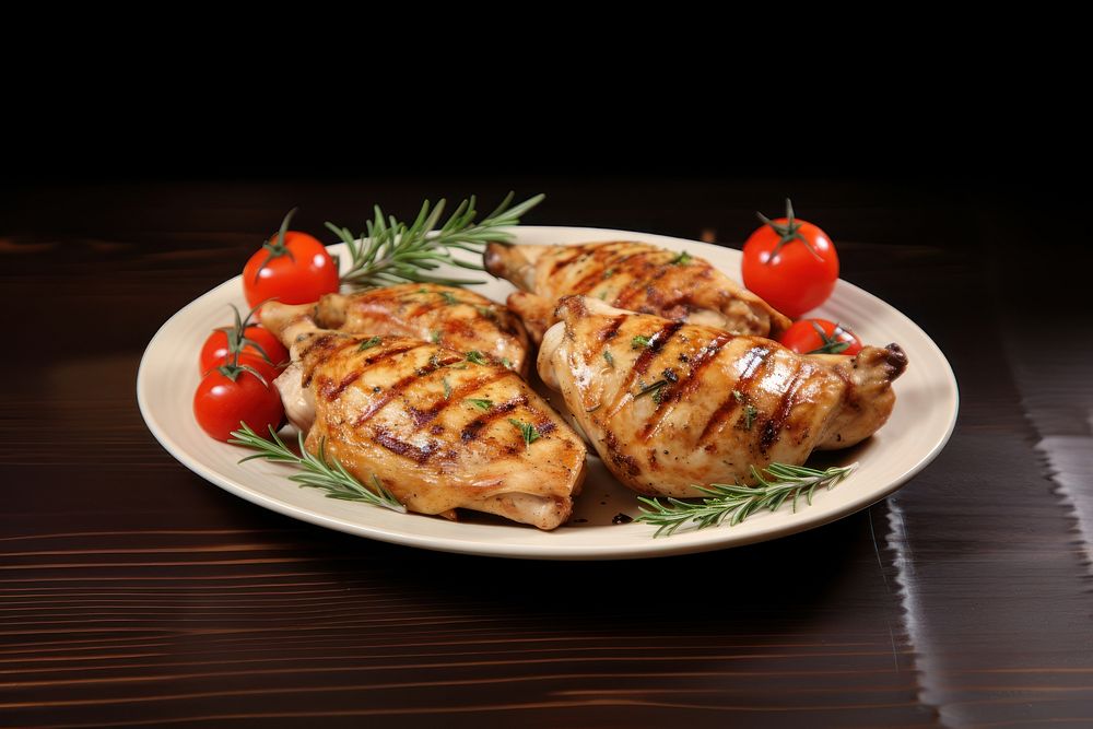 Grilled chicken plate food meat. AI generated Image by rawpixel.