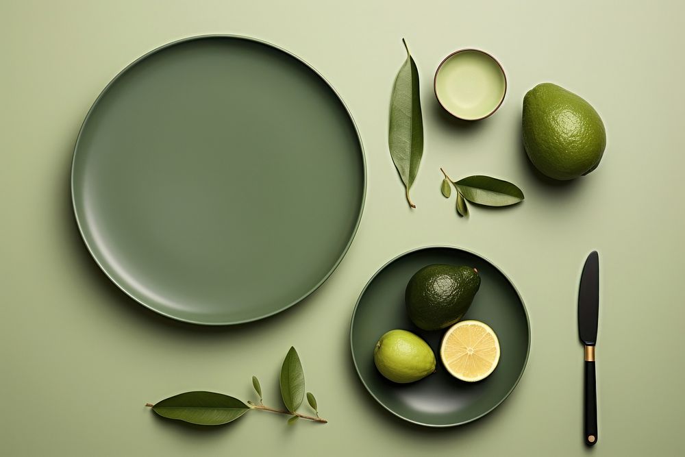 Plates fruit tableware green. AI generated Image by rawpixel.