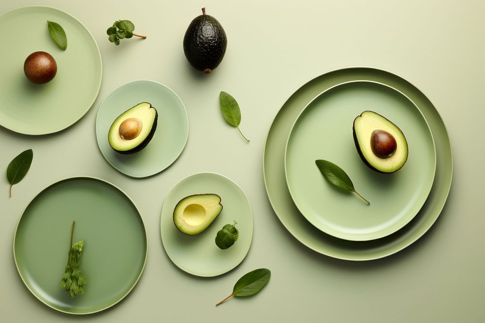 Plates nordic avocado fruit. AI generated Image by rawpixel.