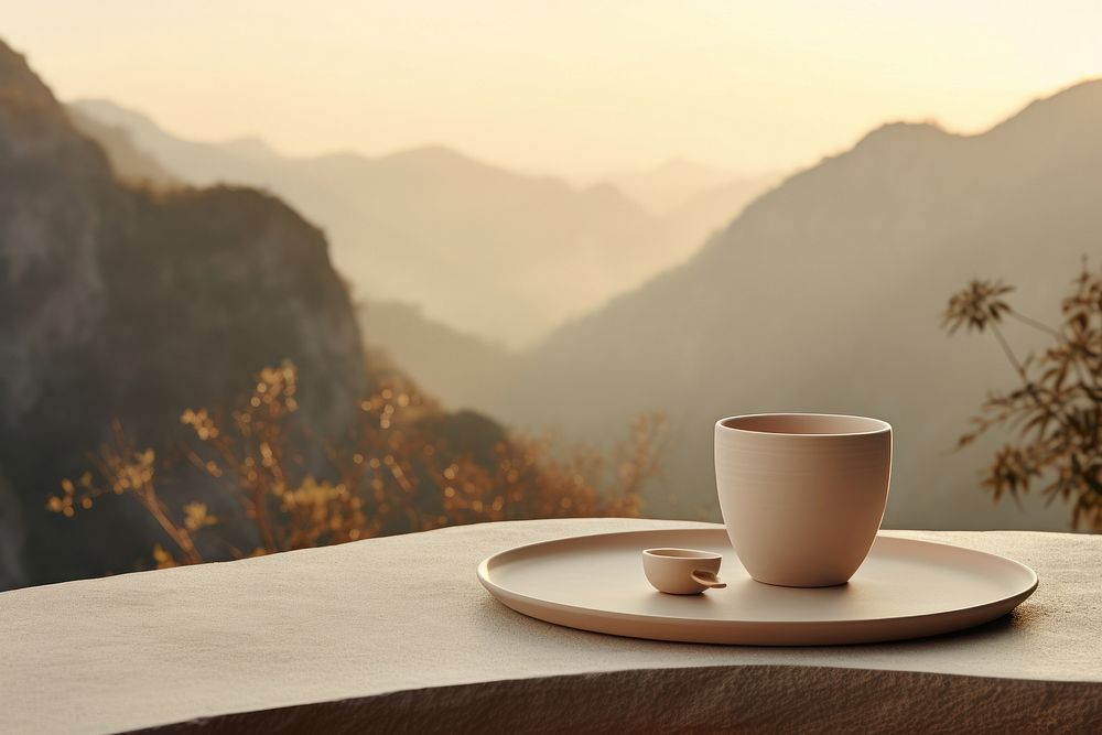 Organic shape coffee cup tableware landscape. 