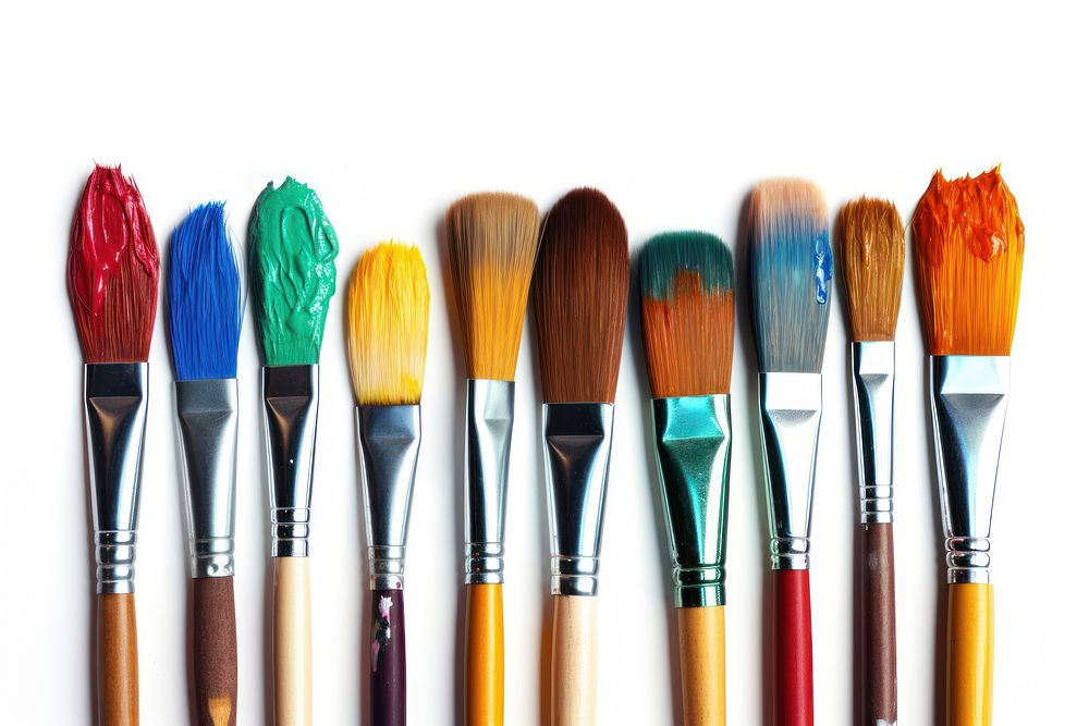 Paint brushes tool white background arrangement. AI generated Image by rawpixel.