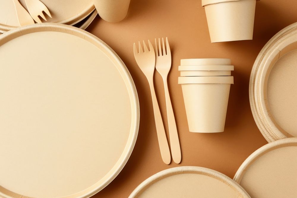Disposable tableware background spoon fork cup. AI generated Image by rawpixel.