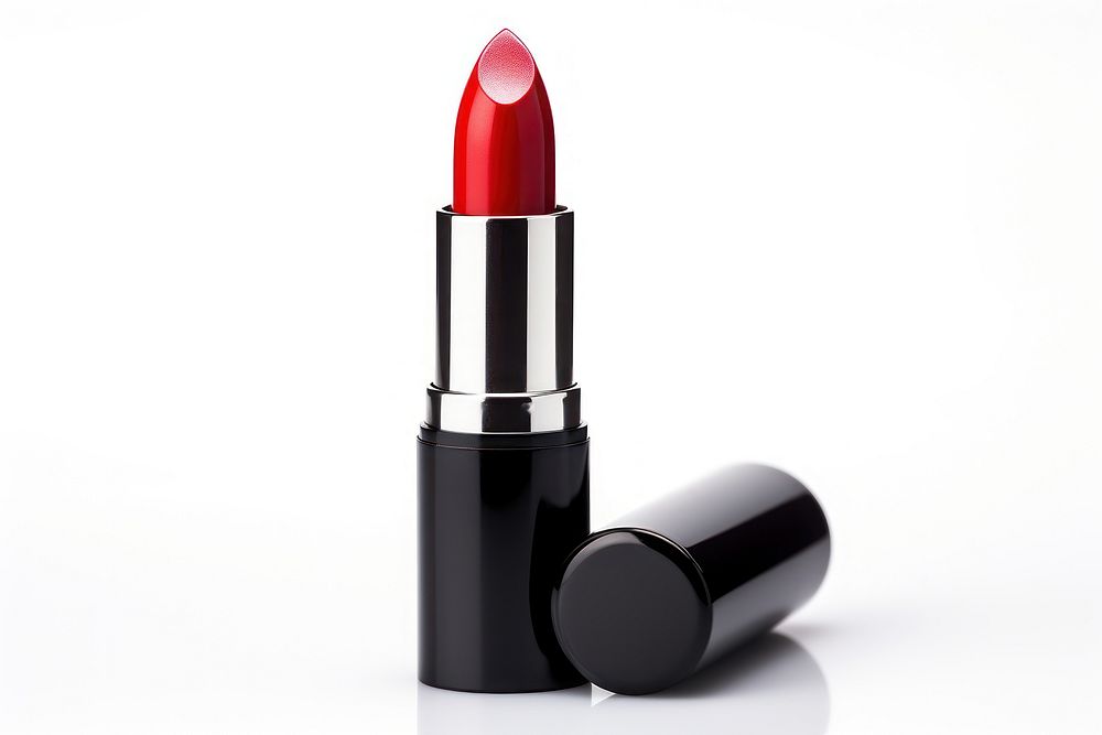 Red lipstick cosmetics white background glamour. 