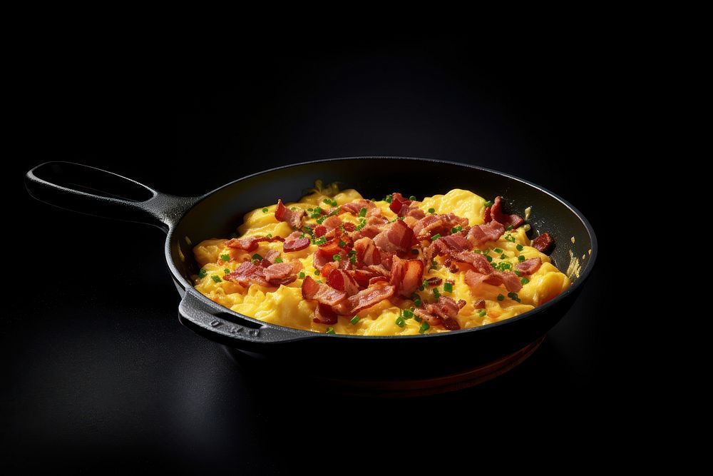 Frying pan pizza food scrambled eggs. AI generated Image by rawpixel.