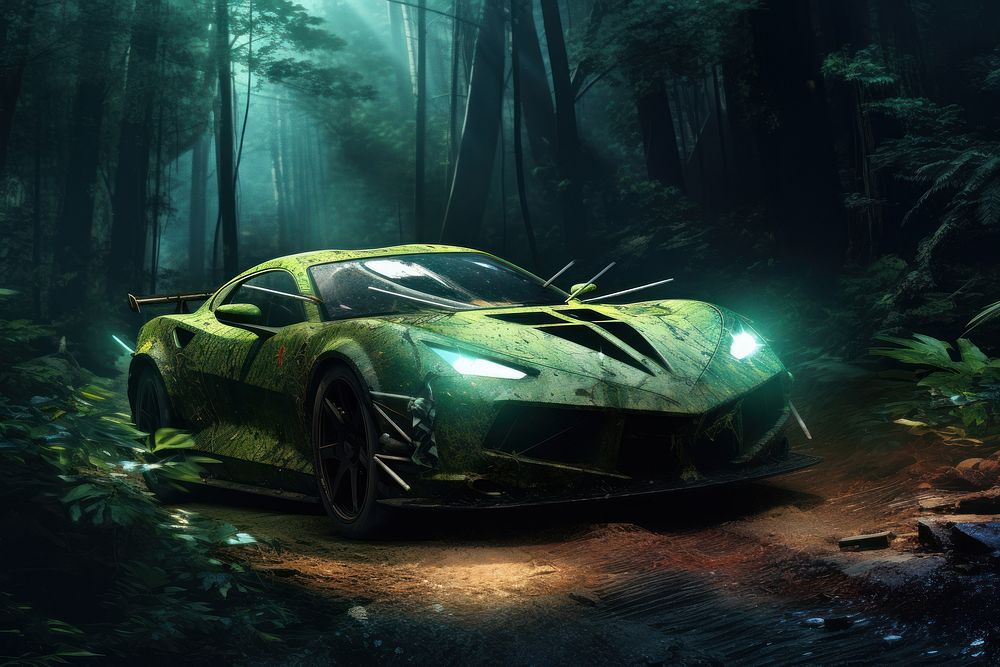 Sport car wallpaper vehicle forest plant. AI generated Image by rawpixel.