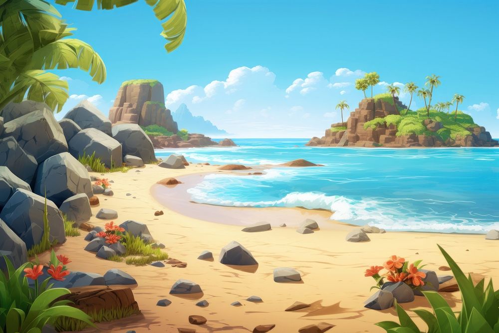 Beach landscape outdoors cartoon. AI generated Image by rawpixel.