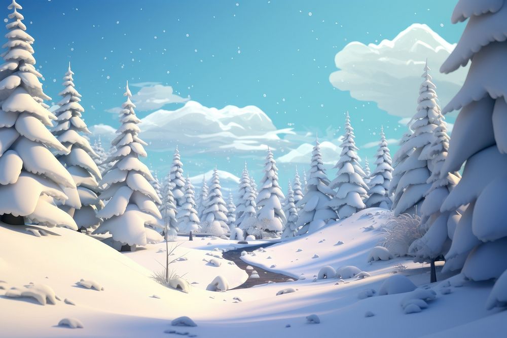 Snow forest landscape outdoors winter. 