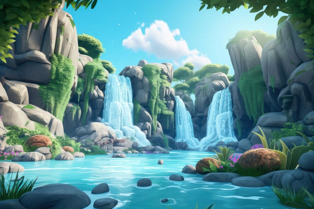 Water fall waterfall landscape outdoors. AI generated Image by rawpixel.
