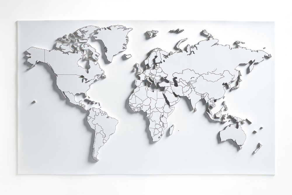 World map topography drawing diagram. 