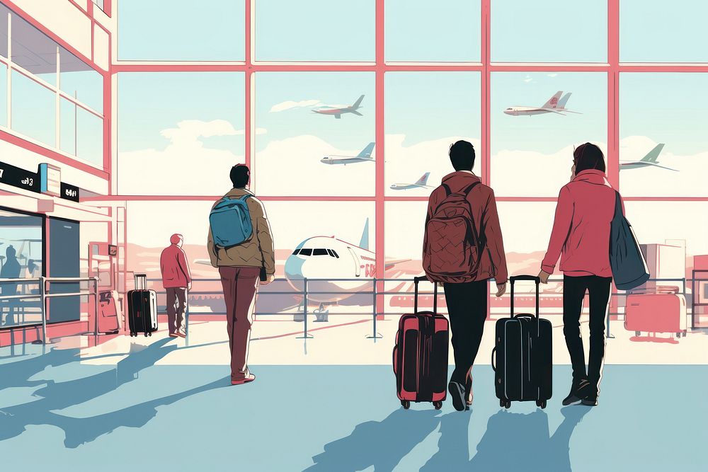 Tourists airport backpack vacation. AI generated Image by rawpixel.