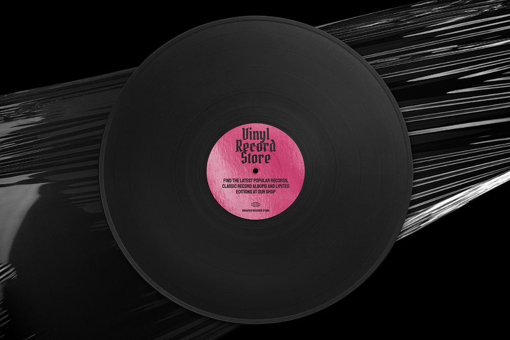 Vinyl record mockup, black design psd