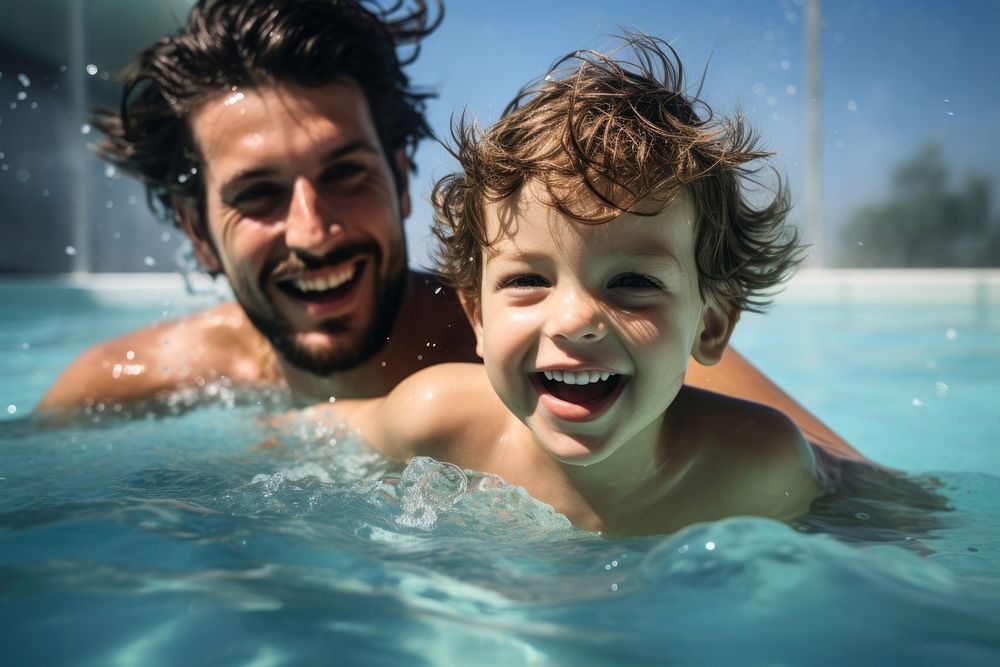 Little boy swimming laughing portrait. AI generated Image by rawpixel.