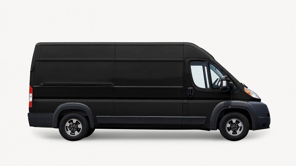 Black delivery van truck, cargo logistics