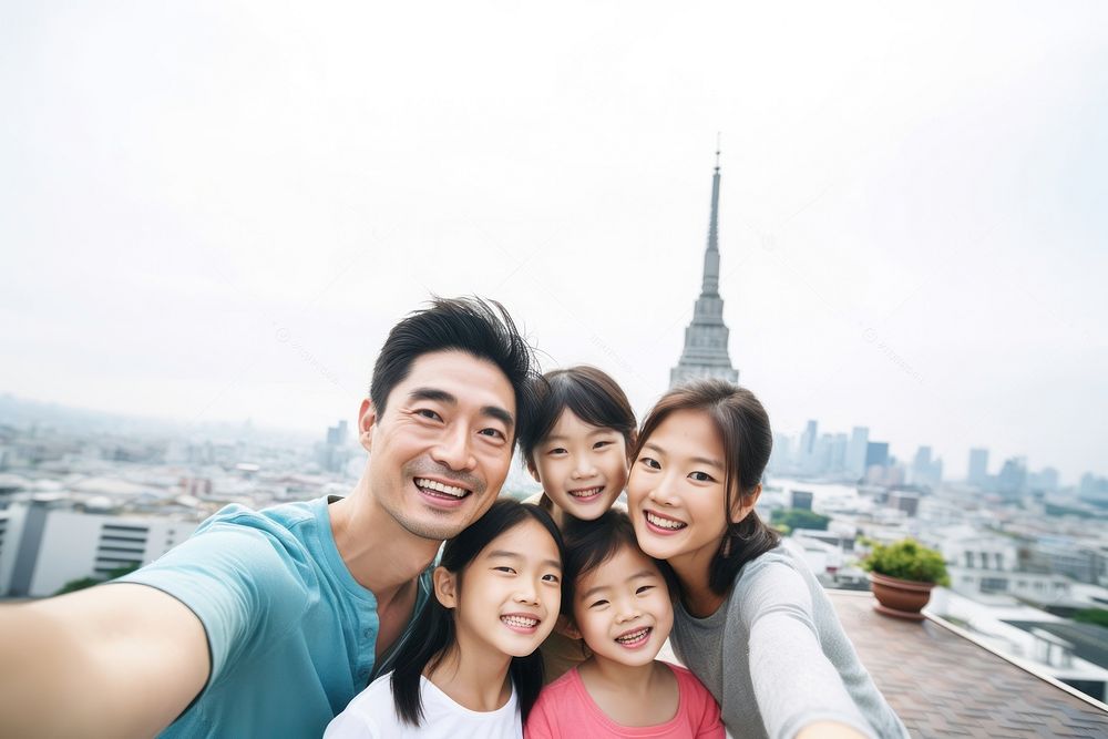 Family taking selfie photo city architecture cityscape. AI generated Image by rawpixel.