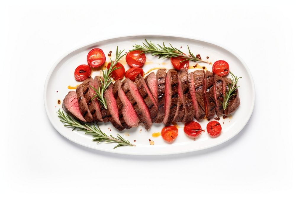 Grilled Sliced Beef Steak plate beef rosemary. AI generated Image by rawpixel.