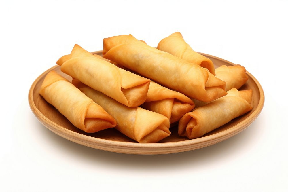 3d cartoon spring rolls plate food white background. AI generated Image by rawpixel.