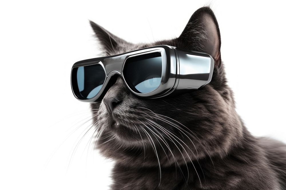 A Cat wearing VR glasses sunglasses mammal pet. AI generated Image by rawpixel.