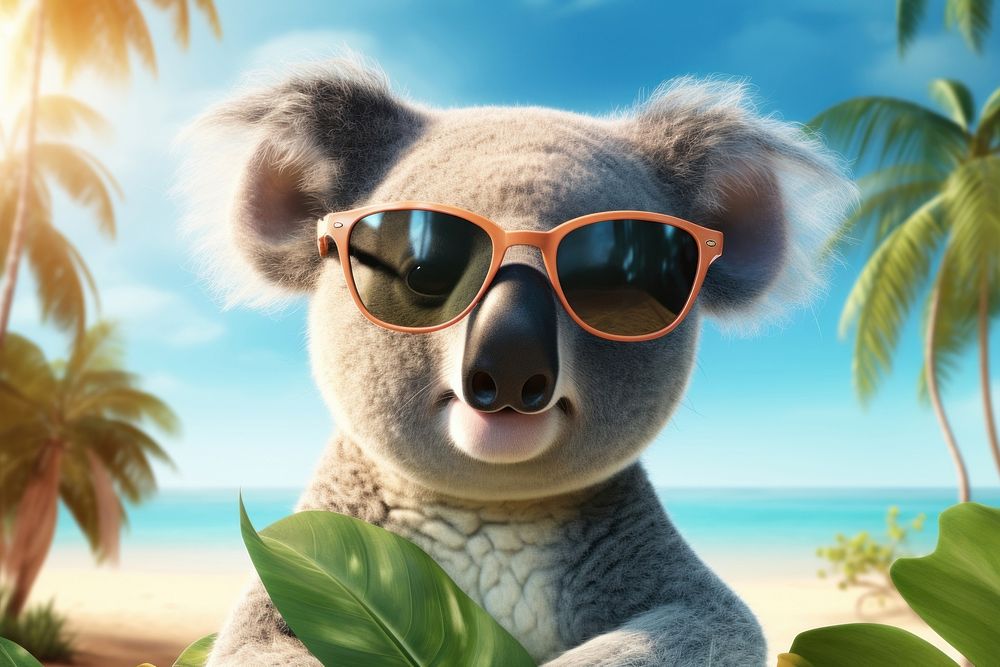 Cute koala wearing summer sunglasses outdoors mammal representation. AI generated Image by rawpixel.