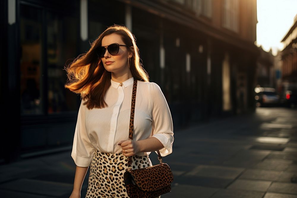 Leopard print bag sunglasses street purse. AI generated Image by rawpixel.