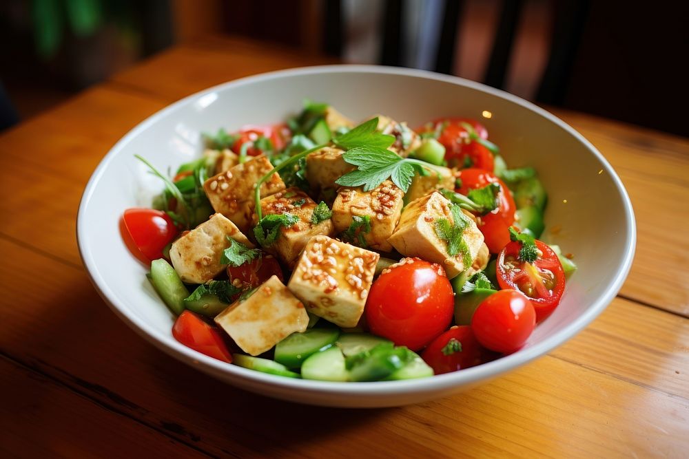 Tofu salad plate food meal. AI generated Image by rawpixel.