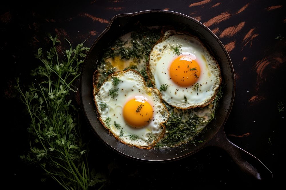 Fried eggs food pan vegetable. AI generated Image by rawpixel.