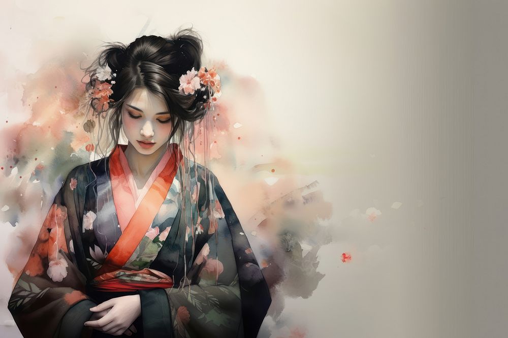 Watercolor kimono fashion adult architecture. AI generated Image by rawpixel.