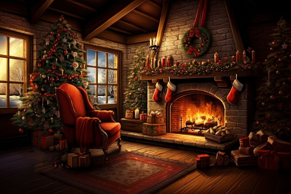Winter home fireplace christmas furniture hearth chair