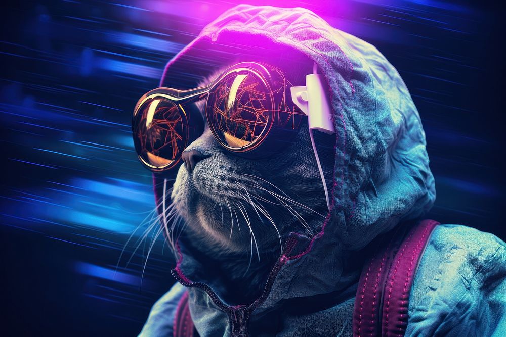 A Cat wearing VR glasses accessories photography technology. AI generated Image by rawpixel.