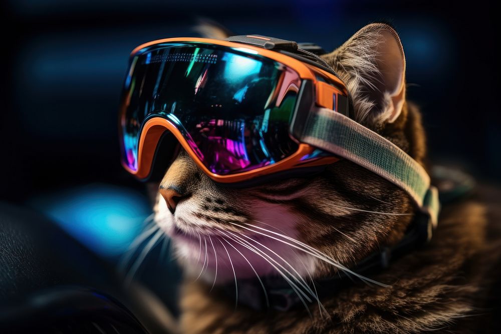 A Cat wearing VR glasses sunglasses animal mammal. AI generated Image by rawpixel.