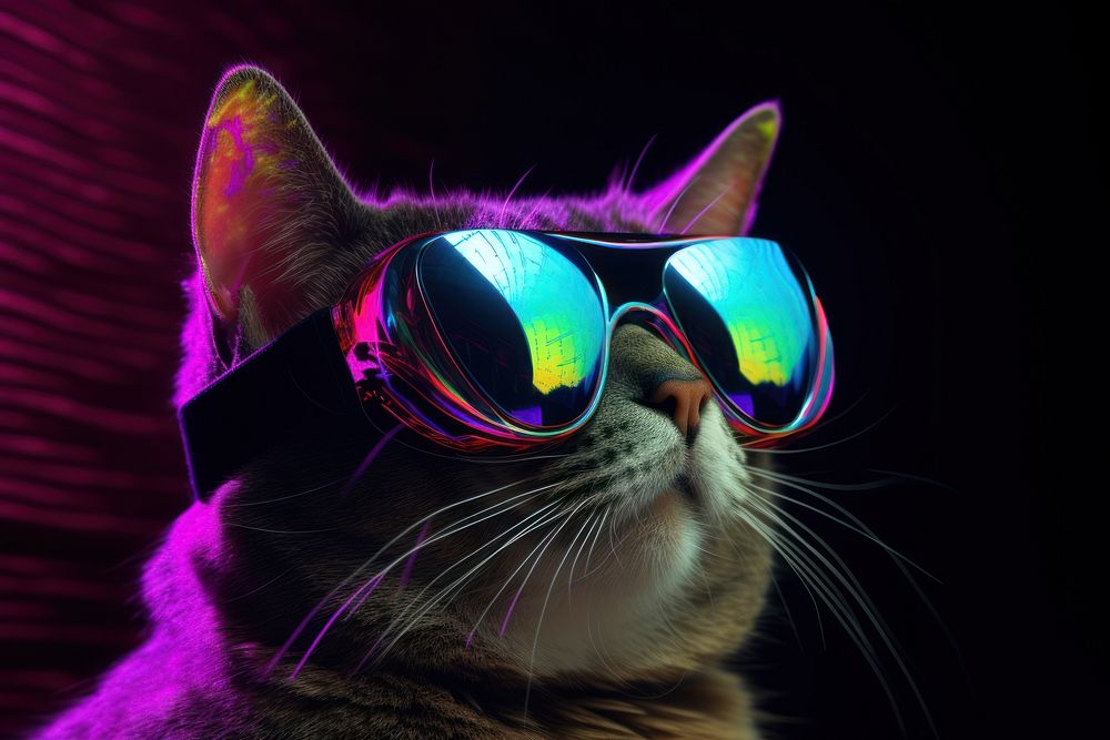 A Cat wearing VR glasses sunglasses mammal animal. AI generated Image by rawpixel.