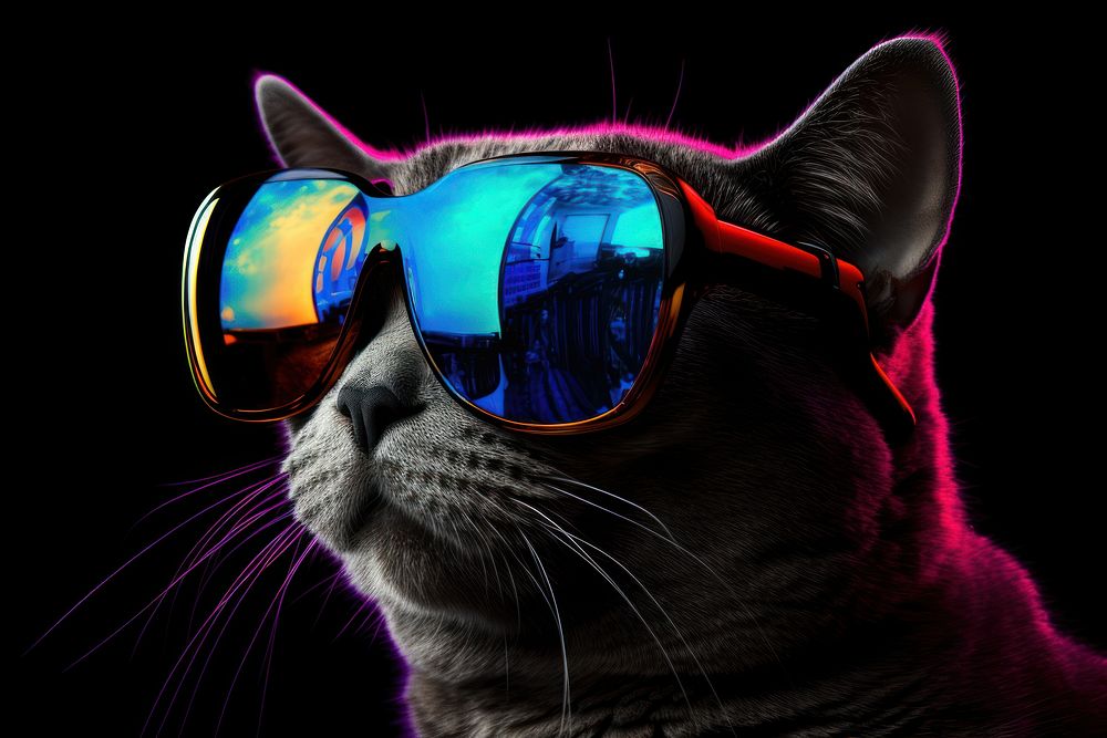 A Cat wearing VR glasses sunglasses animal mammal. 