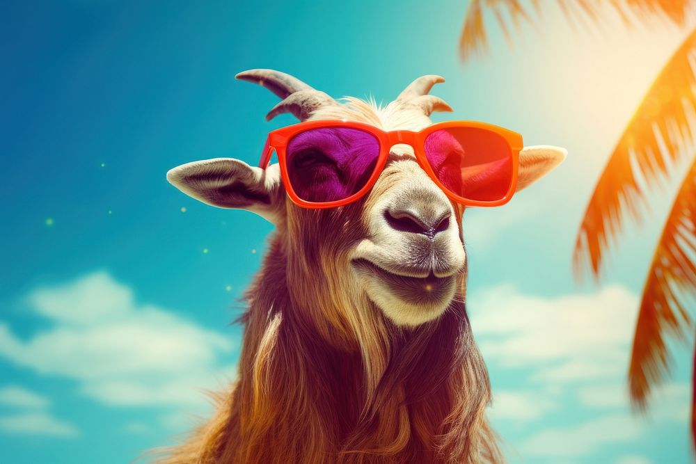 A goat wearing summer sunglasses livestock mammal animal. AI generated Image by rawpixel.