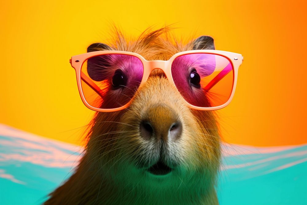Cute capybara wearing summer sunglasses mammal animal rodent. AI generated Image by rawpixel.