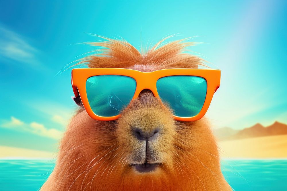 Capybara wearing summer sunglasses mammal animal accessories. AI generated Image by rawpixel.