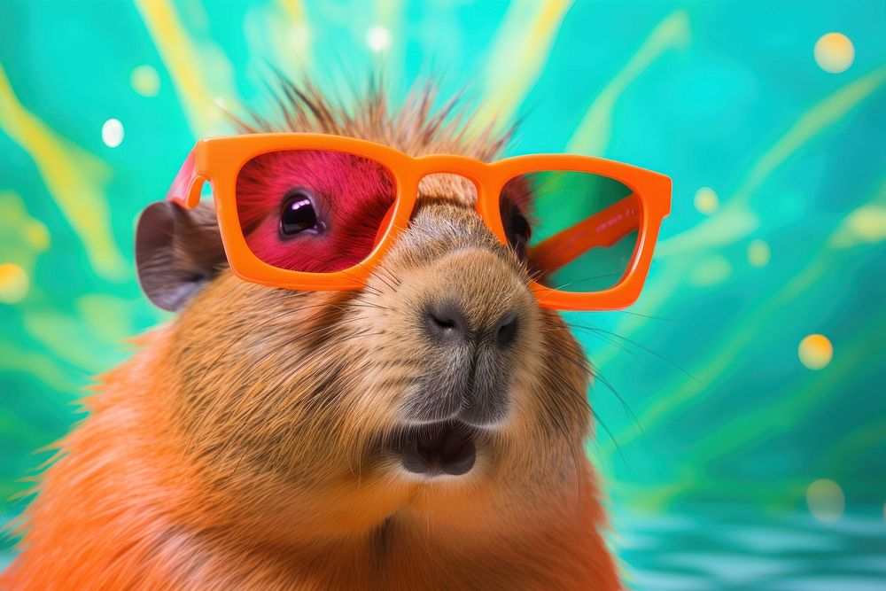 Capybara wearing summer sunglasses animal mammal rodent. AI generated Image by rawpixel.