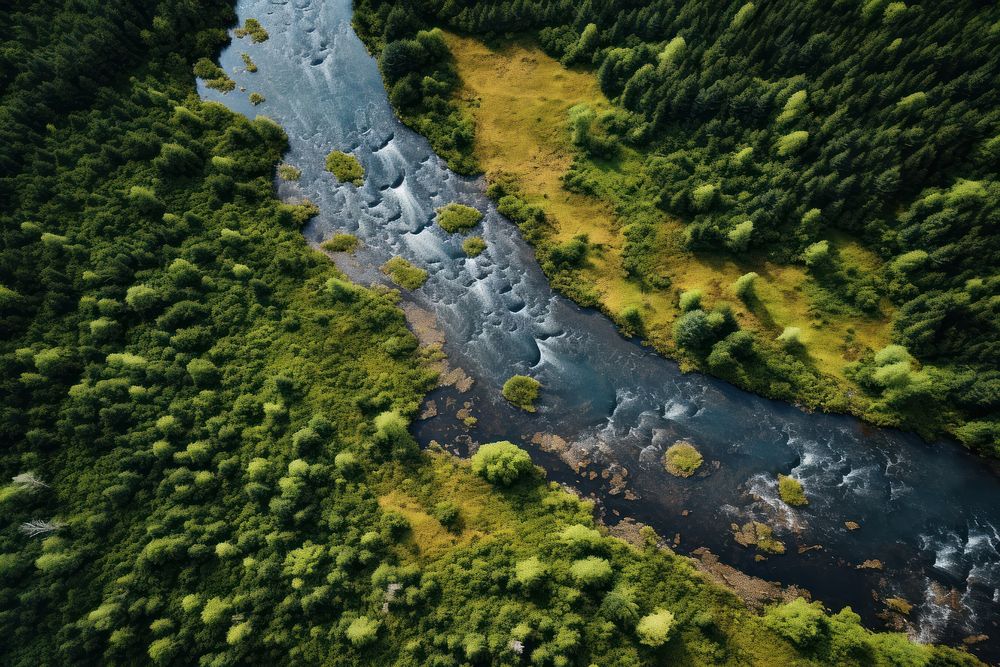 Forest river vegetation outdoors. 