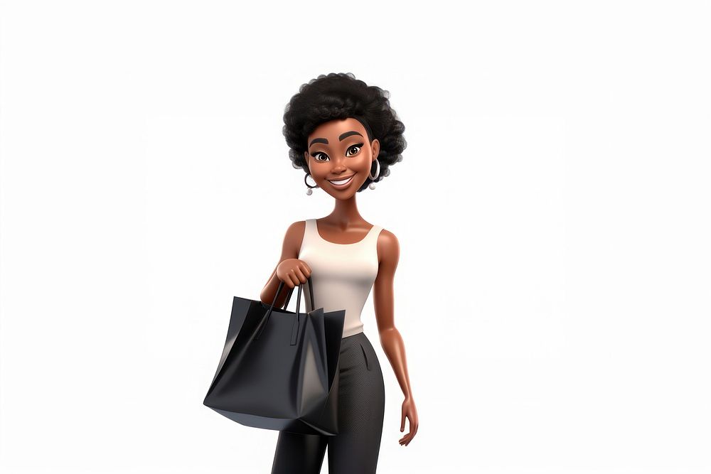 Black woman holding tote bag 3d cartoon handbag adult doll. AI generated Image by rawpixel.