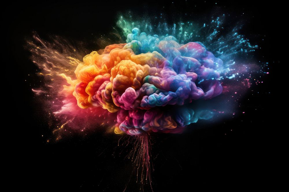 Multicolored powder fireworks brain black background. AI generated Image by rawpixel.