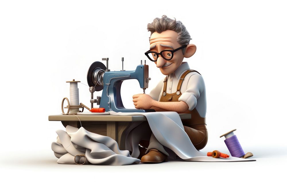 Cartoon 3d realistic sewing man adult concentration craftsperson. AI generated Image by rawpixel.