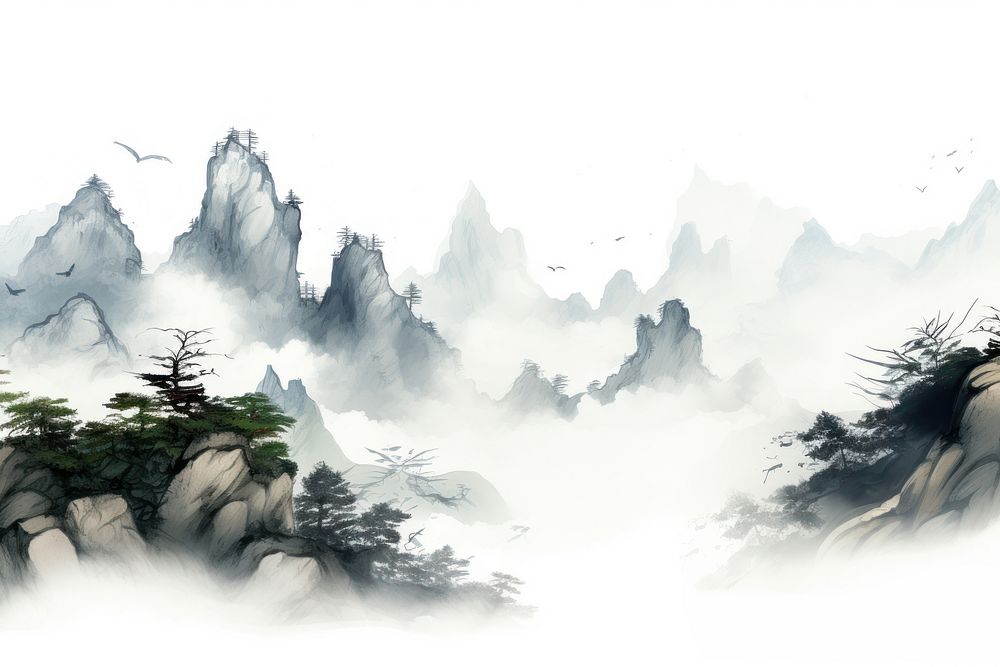 Chinese mountain illustrations wilderness outdoors nature. AI generated Image by rawpixel.