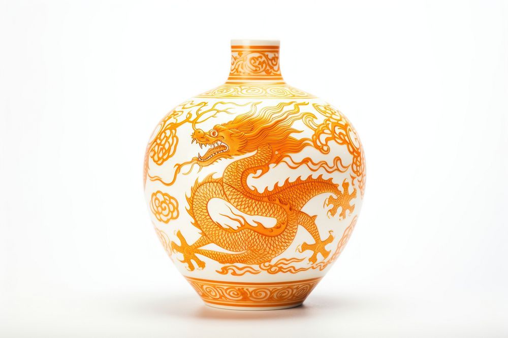 Chinese dragon pottery porcelain vase art. AI generated Image by rawpixel.