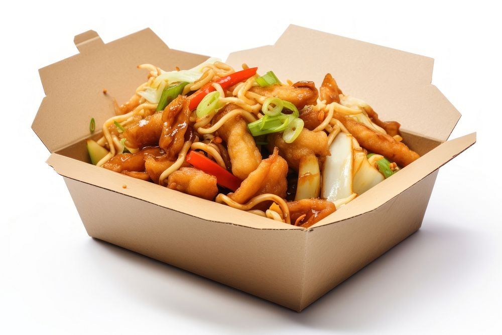 Chinese food takeaway noodle box white background. AI generated Image by rawpixel.