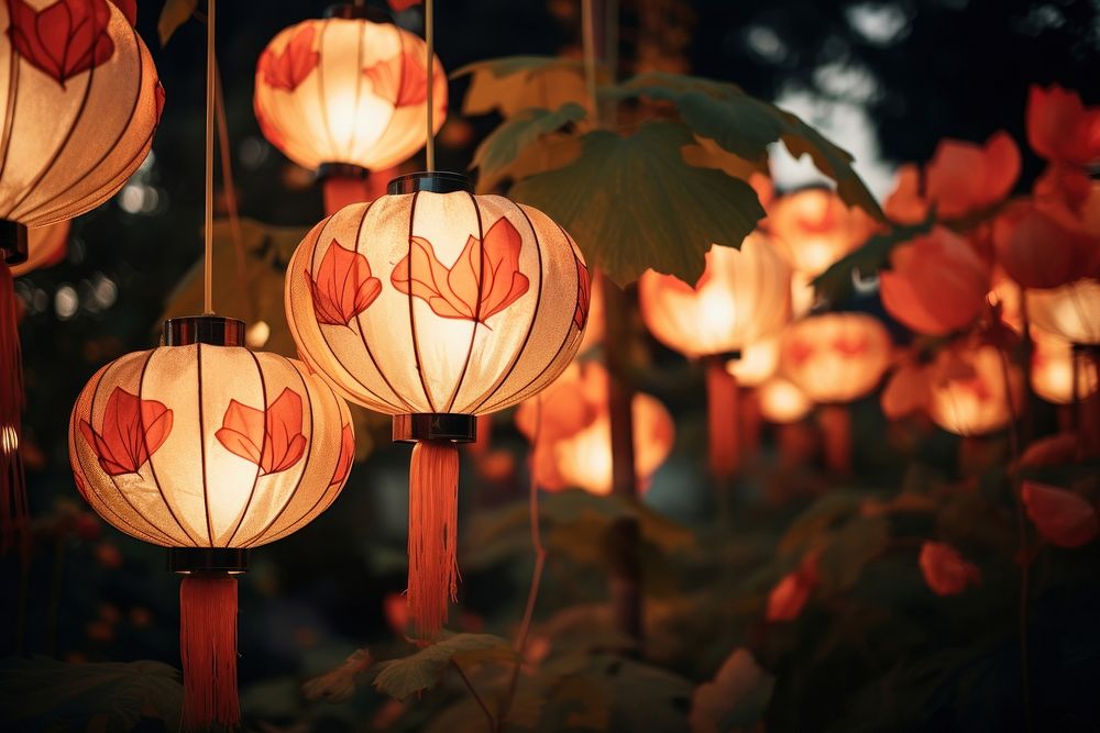 Chinese lanterns festival architecture illuminated. 