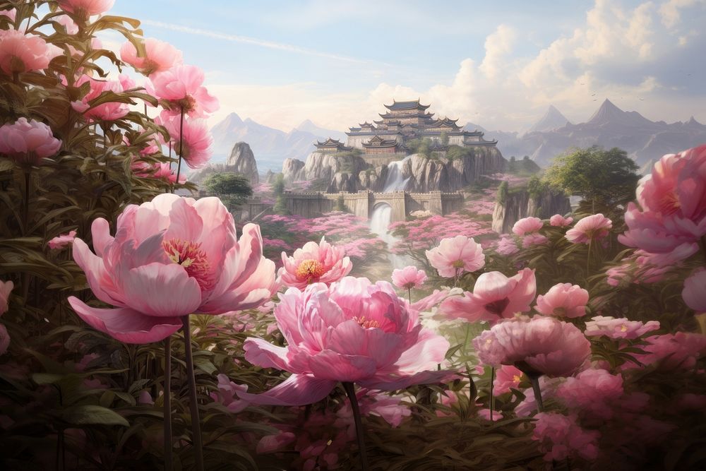 Chinese peony garden outdoors blossom flower. AI generated Image by rawpixel.